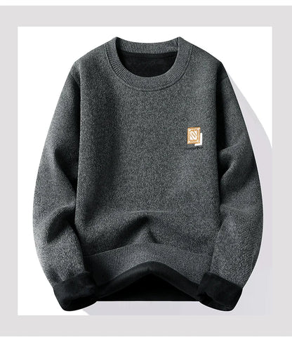 New Mens Fleece Sweater Thickened Pullover Fleece Lined Autumn Winter Crew Neck Jumpers Fashion Knitwear.