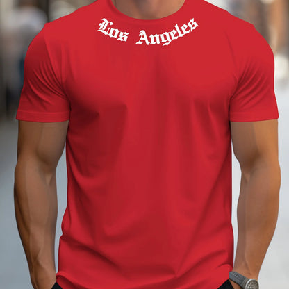 Men's 100% cotton summer loose size Los Angeles Graphic printed slim fit casual sports round neck short sleeved T-shirt top.