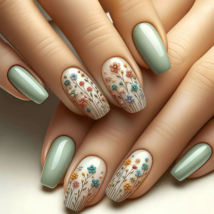 24pcs 3D Flower Press on Nails French Square False Nails Wearable Stick-on Nail Fake Nails Uñas Postizas Накладные Ногти 네일팁