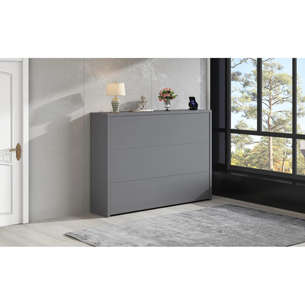 Klappbarer Schreibtisch mit Rollen und kabellosem Ladegerät – 2-in-1-Sideboard und Arbeitsplatz, mit Regal und Kippschutz, Rollen mit Bremstisch