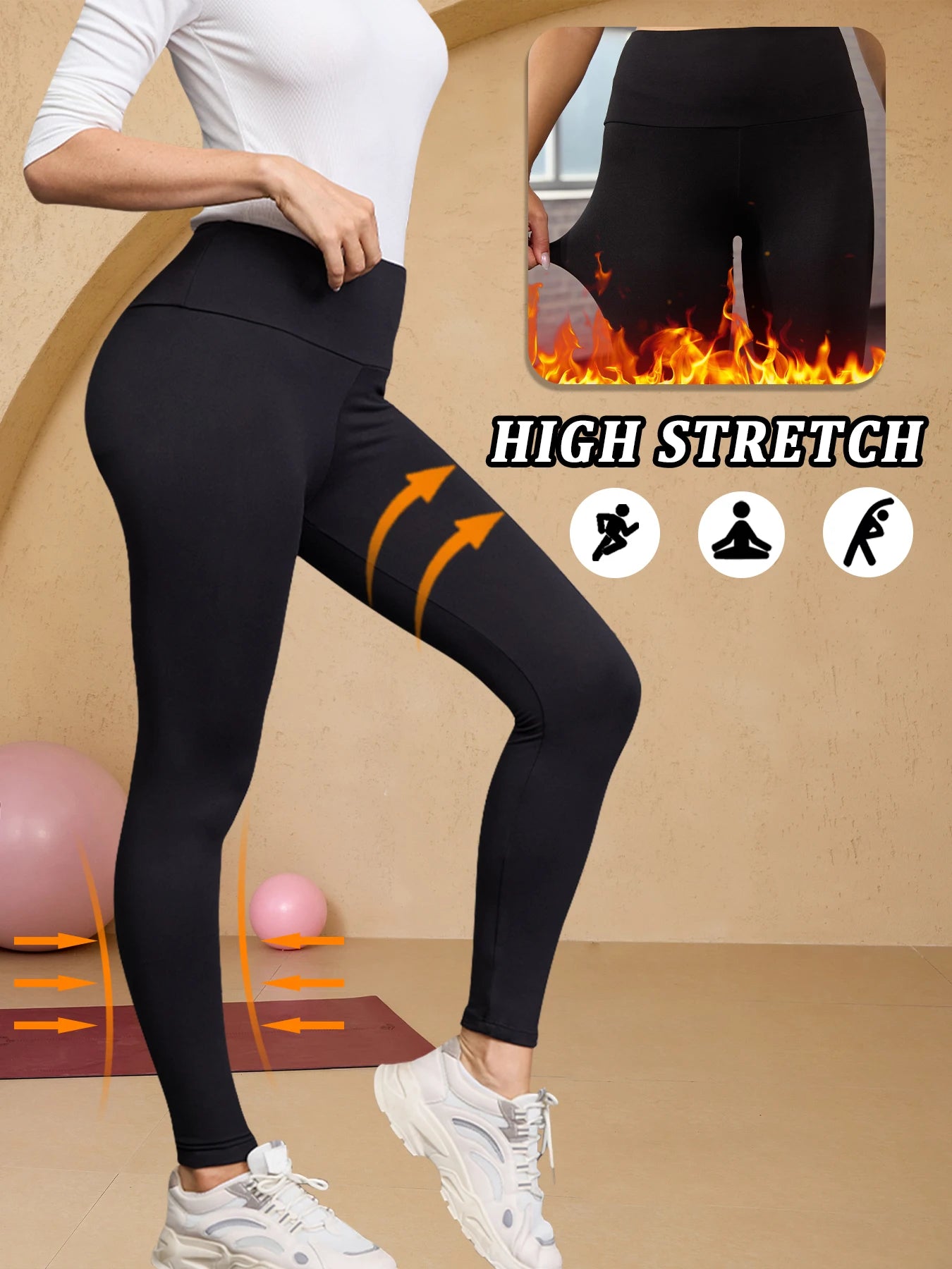 Womens Thermal Fleece Lined High Waisted Leggings. Workout Winter Warm Thick Tights Soft Yoga Pants.