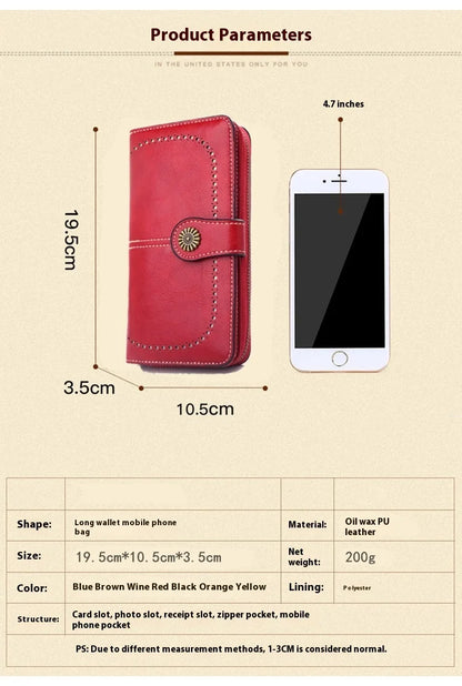 Fashionable new hollow out coin purse for women's oily leather phone bag, long zipper handbag,coin bag Triple fold ladies wallet.