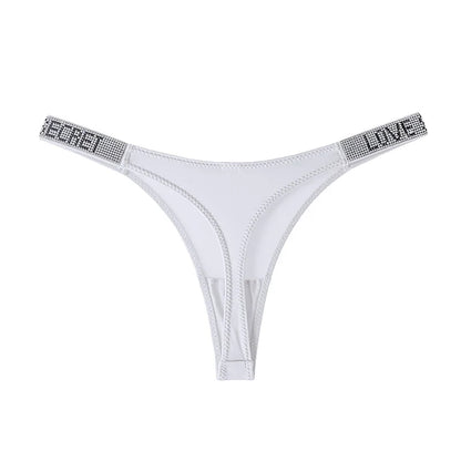 Low Waist Sexy Panties Women Thongs Rhinestones Letter Diamonds G-string Sports Thong Shorts Briefs T-back Fitness S-XL.