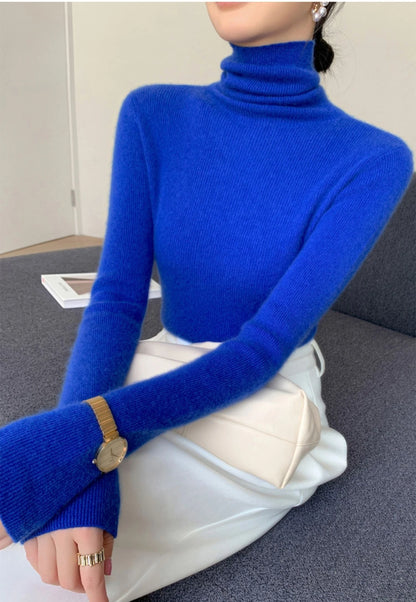 2025 herbst Winter Rollkragen Warme Jumper Lässig Feste Dünne Strickjacke Frauen Langarm Gestrickte Pullover Einfache Basis Schicht Top.