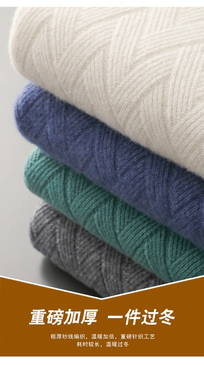 LHZSYY Men' New 100%Cashmere Sweater Winter O-Neck Mat Pullovers Long Sleeve Loose Plus Size Base Shirt Thicken Casual Knit Tops.