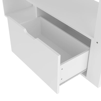 KOMHTOM Gaming Hochbett, Weiß, mit Schreibtisch, LED-Leuchten, Schublade und Regalen - Ohne Matratze