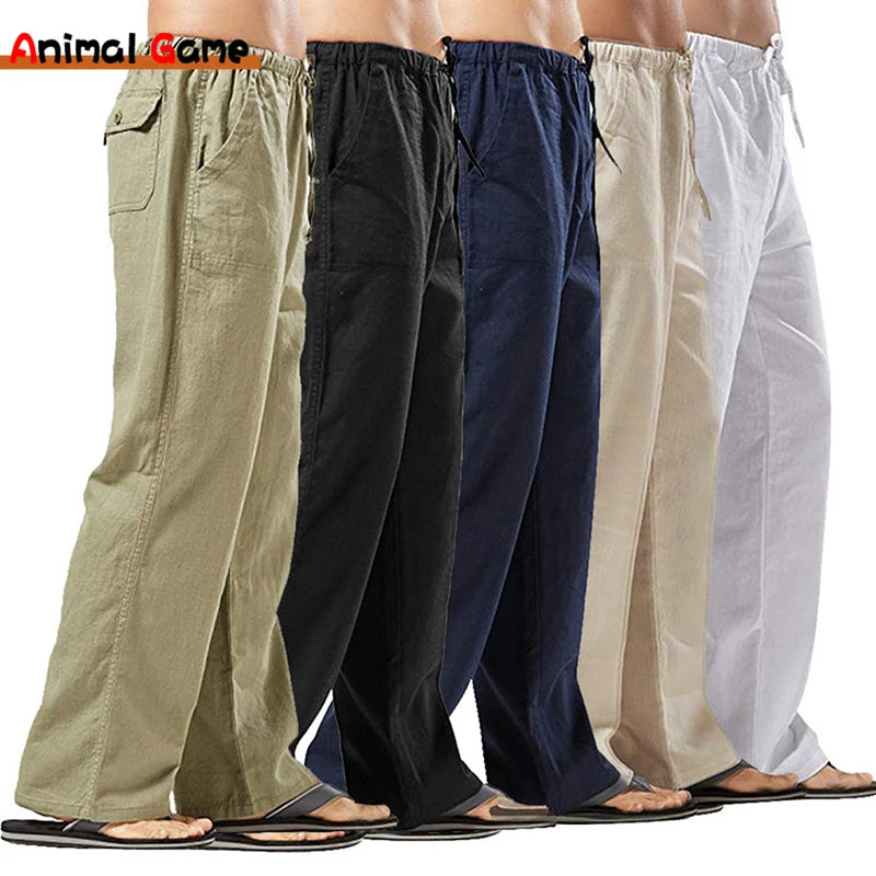 Spring Linen Wide Men Pants Korean Trousers Oversize Cotton Streetwear Male New Yoga Pants Casual Men Clothing Sweatpants.