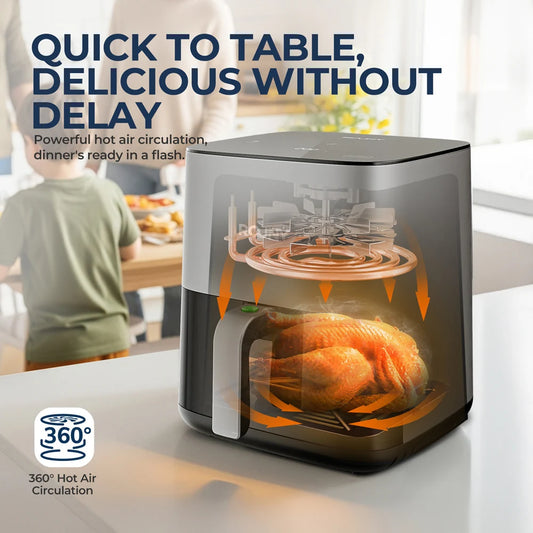 ROUNY Air Fryer 5L, Electric Hot Fryer Oven Oilless Cooker with Touch Control & Nonstick Basket & Visible Window, Family Size.