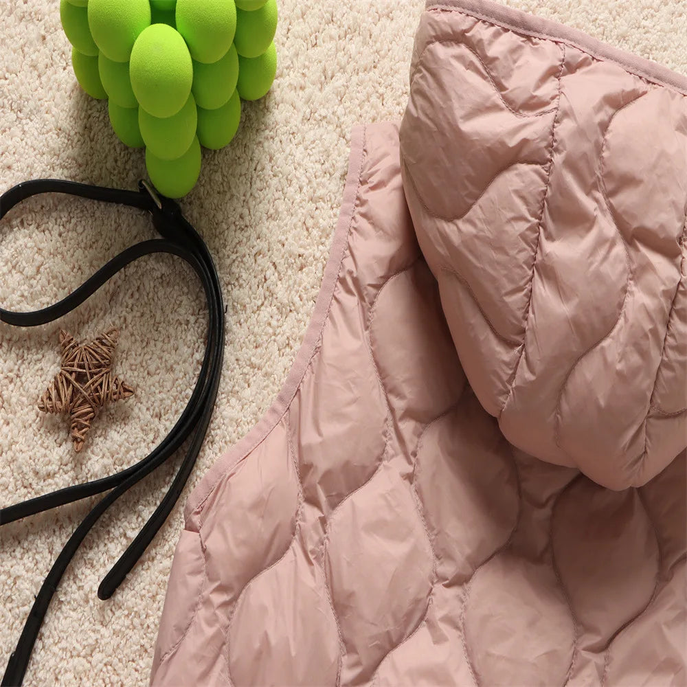 2024 neue Ankünfte Frauen Mode Ultraleicht Dünne Mit Kapuze Unten Jacken Frühling Winter Weiblichen Koreanischen Slim Fit Ärmellose Puffer Mantel.