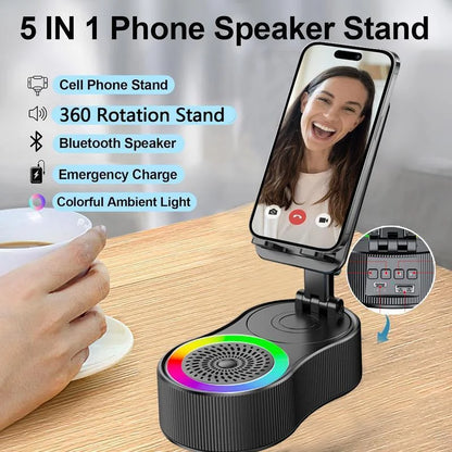 New Cell Phone Holder Stand With LDE Light Bluetooth Speaker Adjustable Tablet Bracket Support Portable Wireless Loudspeaker.