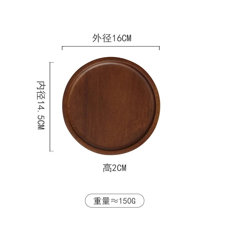 Solid Wood Circular Tray Japanese Style Western Household Tea Dessert Coffee Plate Cross-Border Design.