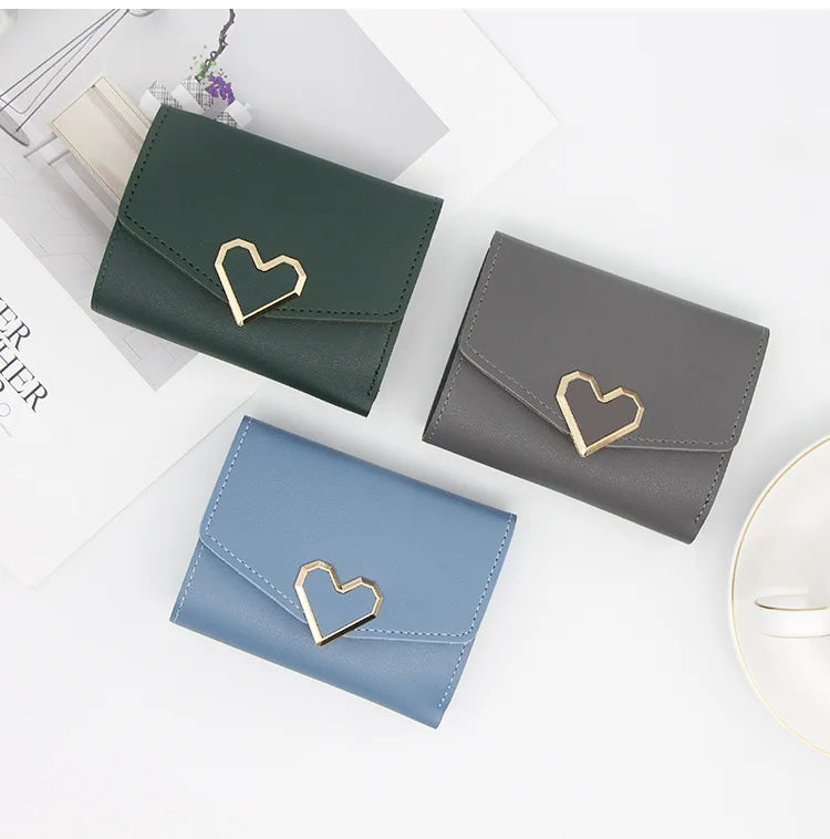Korean version women wallet short heart-shaped three fold women's wallet multi card slot card bag zero wallet  purses for women.