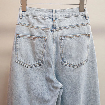 ANJY Autumn Winter Women Fashion Casual Versatile Washed Tide Diamonds Straight Jeans Trend Design Sense High Waist Pants A10636.