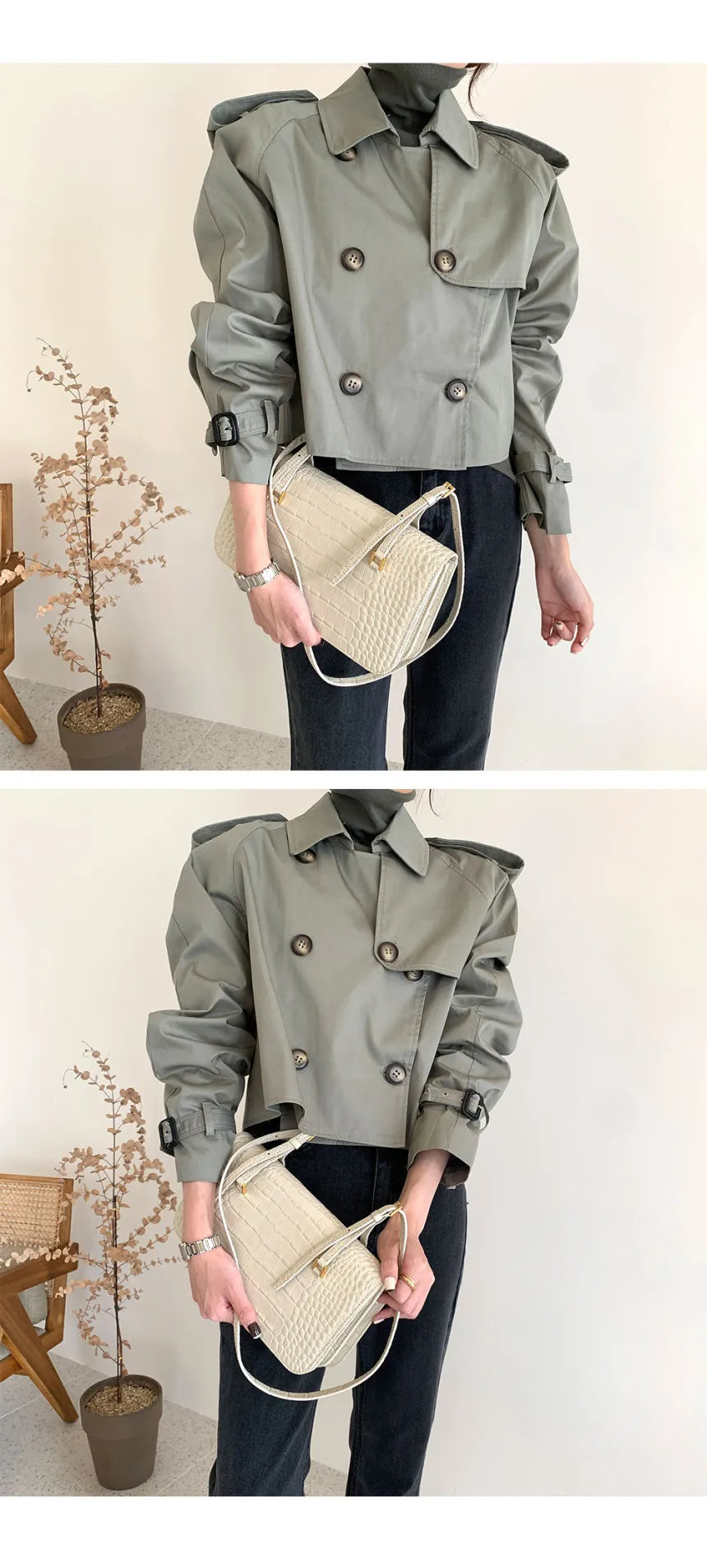 Vintage Zweireiher Graben Jacken Frauen Lose Chic Büro Dame Crop Tops Herbst Weibliche Mäntel Alle-spiel Lose Windjacke