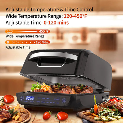 Grill Hot Air Fryer 8in1 Hot Air Fryer 6L Capacity Airfryer Electric Grill with Touch Control, Max 230°C 120-Minute Timer 1700W.