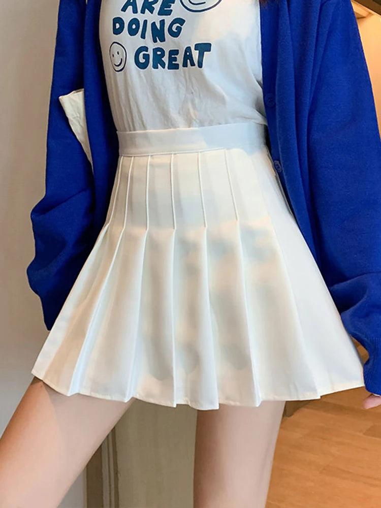 Zjaiss White Women Plus Size Pleated Skirts Summer High Waist Zipper Girls Dancing JK Black Fashion Student A Line Mini Skirts.