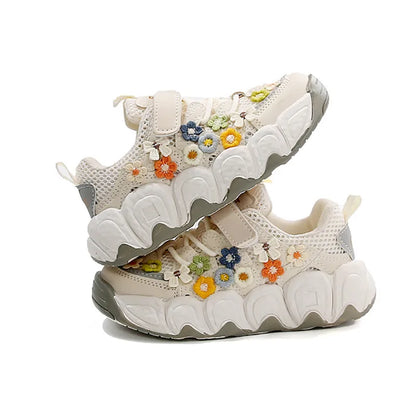 Girls Flowers Sports Shoes Children Princess Embroidered Running Shoes Air Mesh Girls Casual Sneakers Summer 2025 New.
