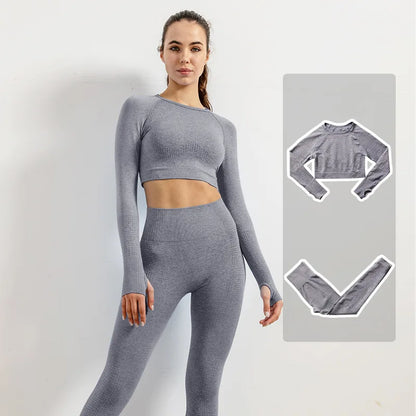 Women Vital Seamless Yoga Fitness Clothing Set High Waist Gym Leggings Crop Tops Sports Tracksuit Plush Up Sports Outfits