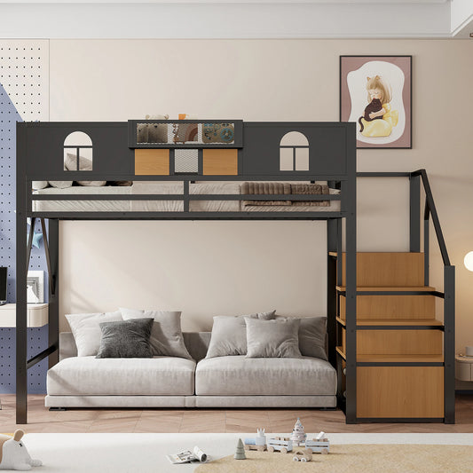 Hochbett 140x200 Jugendbett ohne Matratze mit einzigartige Erhöhte Umzäunung,Bettgestell mit Ablagefläche Am Bett