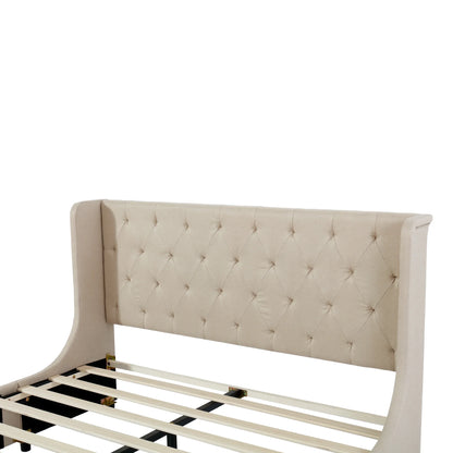 VSOGA gepolstertes Doppelbett 140 x 200 cm mit Lattenrost, Rückenlehne, großem Schubladen, für Erwachsene und Jugendliche