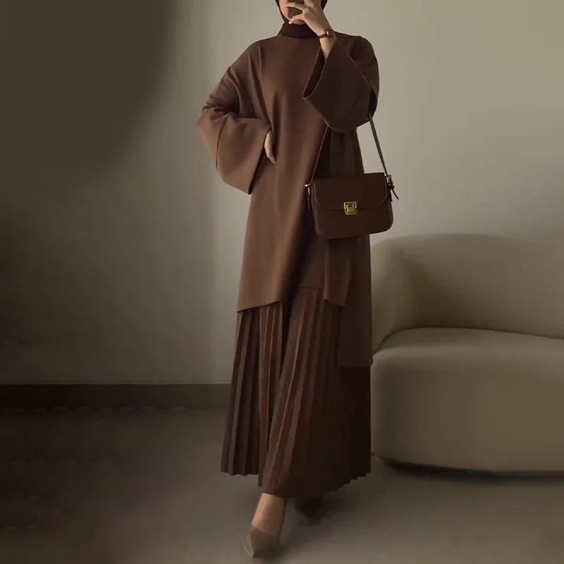 Eid Muslim Two Piece Set Women Top Long Skirt Suit Ramadan Morocco Dubai Islam Casual Ensemble Femme Arabic Skirts Outfits 2024.