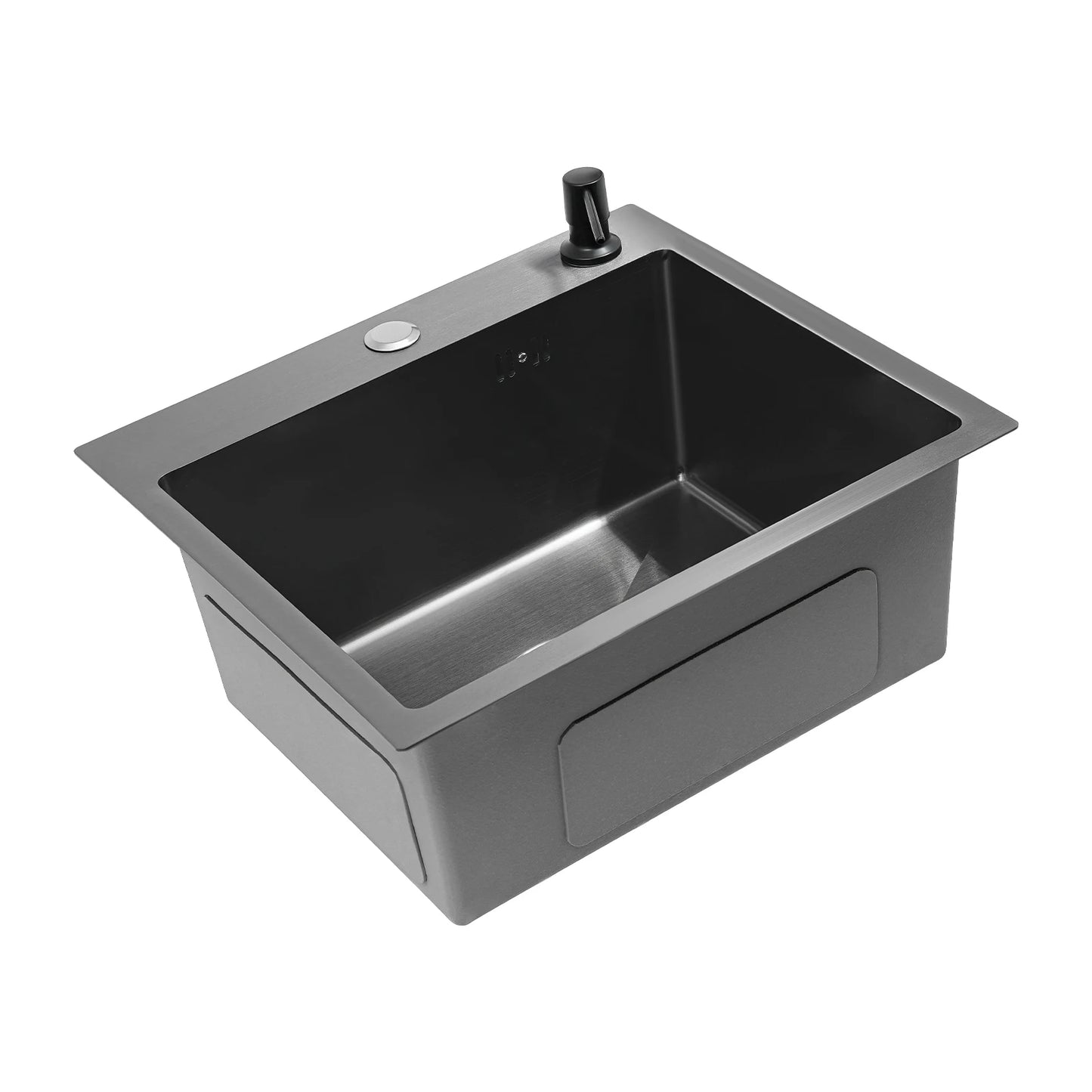 Spülbecken aus Edelstahl 201, schwarz, Deckenmontage, Unterputz-Spülbecken-Set mit Abflusskorb, Seifenspender, Küchenspüle