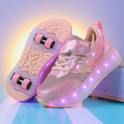 Boys Girls Roller Shoes LED Light Up USB Charging Children Roller Skate Casual Skateboarding Shoes Sports Shoes Kids Sneakers