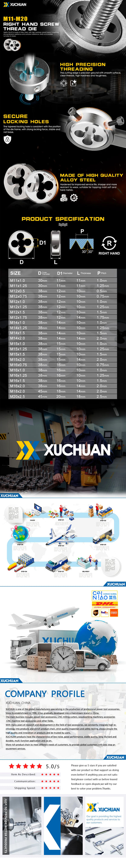 Schraubgewindestift M11 M12 M13 M14 M15 M16 M18 M20 Rechtshänder für Metallbearbeitung Metrisches Stanzhandwerkzeug