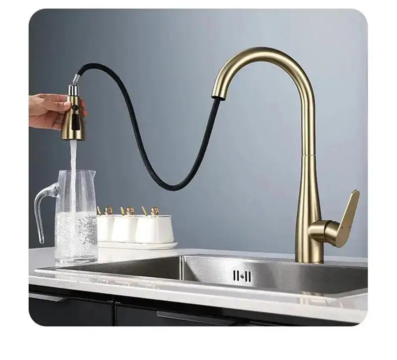 Brushed Gold Pull Out Kitchen Faucet Hot Cold Sink Faucet Mixer Tap 360 degree rotation torneira cozinha mixer taps Kitchen Tap