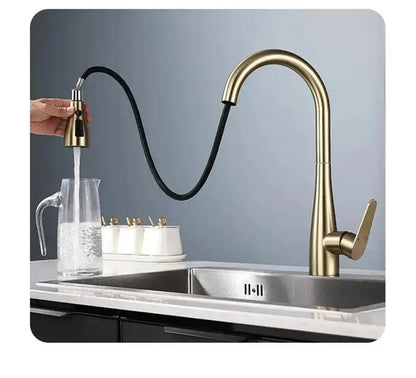 Brushed Gold Pull Out Kitchen Faucet Hot Cold Sink Faucet Mixer Tap 360 degree rotation torneira cozinha mixer taps Kitchen Tap