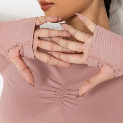 New Seamless Solid Color Peach Tight-fitting T-shirt Fitness Sport Yoga Wear Moisture Absorbing Shaping Long Sleeve Women's.