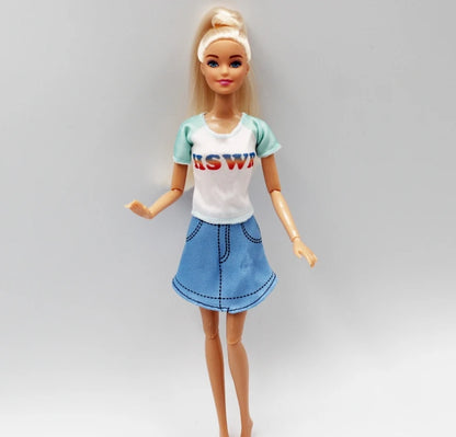 New 30cm 11 Joints Movable Doll with Clothes 1/6 Doll with Skirt Girls Play House Diy Dress Up Toy Gifts.