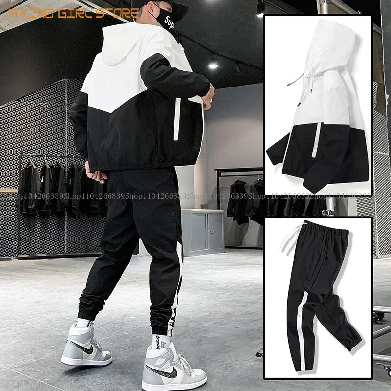 2025 Men Tracksuit Casual Joggers Hooded Sportswear Jackets And Pants 2 Piece Sets Hip Hop Running Sports Suit.