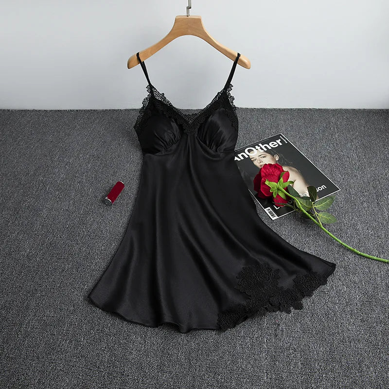 4PCS Nachtwäsche Pyjamas Set Seide Frauen Nachthemd Spitze Kleid Robe Schlaf Nachtwäsche Seide Einfarbig Pijama Sets.