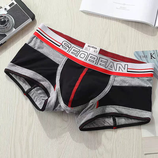 Herren-Boxershorts aus Baumwolle im Vintage-Stil, niedrige Unterwäsche, Patchwork-Boxershorts, 3 Farben