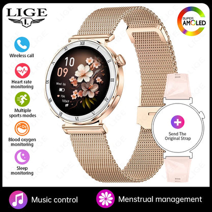 LIGE Luxury 1.19” AMOLED Screen Smart Watch Women Health Monitor Women's Wristwatch Bluetooth Call Waterproof Ladies Smartwatch