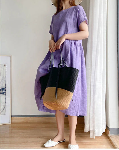 Fett mm Kleid Sommer einfarbig Baumwolle Damen mittellangen Rock lose dünne Kleider.