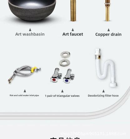 Jingdezhen Keramikgefäßwaschbecken – handgefertigtes rustikales Schwarz- und Sandkunstwaschbecken mit Spritzschutz-Design für den Badezimmer-Waschtisch individuell anpassbar