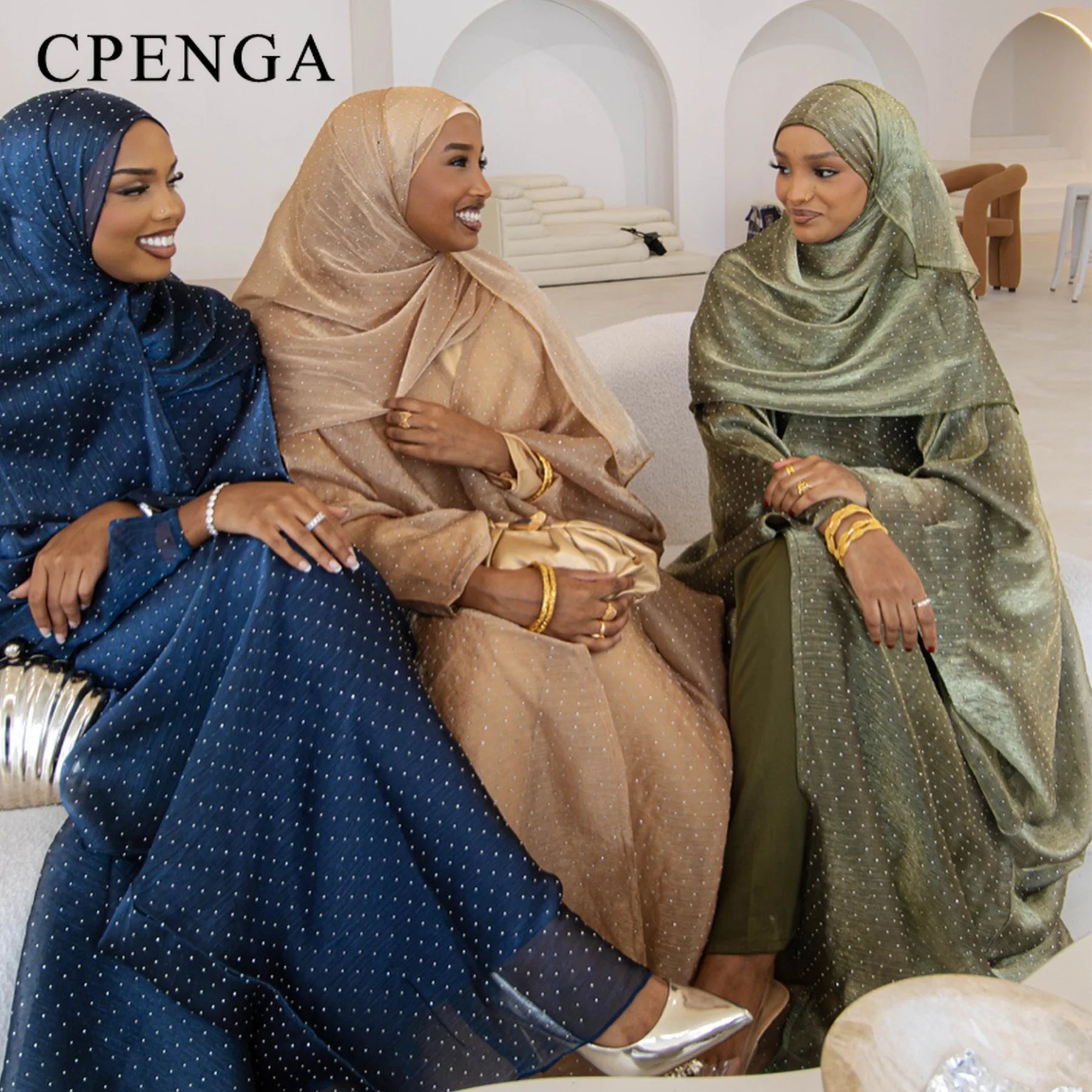 Middle Eastern Islamic Three-Piece Clothing for Women Ramadan Muslim Modest Abaya Dress with Hijab 2025 New Turkey Kaftan Robe.