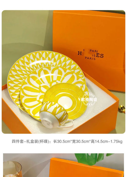 European style tableware, bone china, geometric creativity, home style steak plate dining plate, sunshine cup and plate set gift