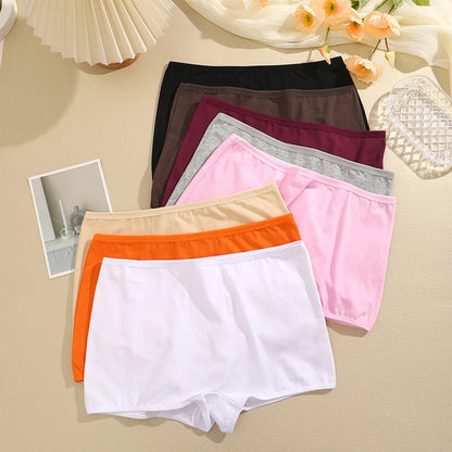 4PCS/Set Women Cotton Panties Sexy Low Rise Boyshorts Seamless Sports Boxers Female Comfortable Underwear Solid Color Lingerie.