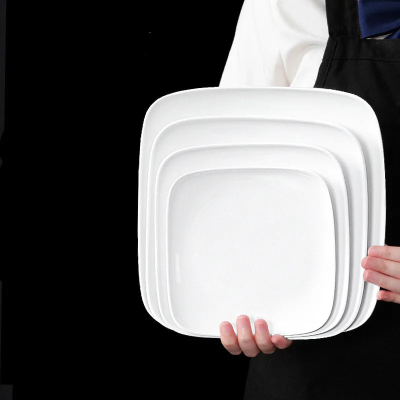 Melamine White Dinner Plate Fast Food Square Dishes School Rice Meal Serving Trays Cheap Hotel Table Decoration and Accessories.