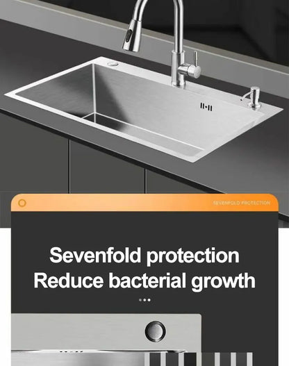 Thickened 304 Stainless Steel Single Sink Kitchen Sink Undermount Dishwashing Trough for Home Improvement