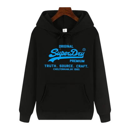 SUPERDRY Brand Men's Autumn and Winter Fashion Casual Hooded Sweatshirt Street Hip-hop Retro Sweatshirt Sports Men's Hoodie.