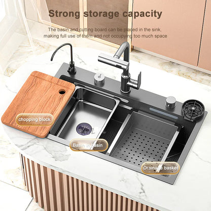 Waterfall Sink Large Single Slot Stainless Steel Kitchen Sink Embossed Washbasin Under The Basin Installation For Kitchen