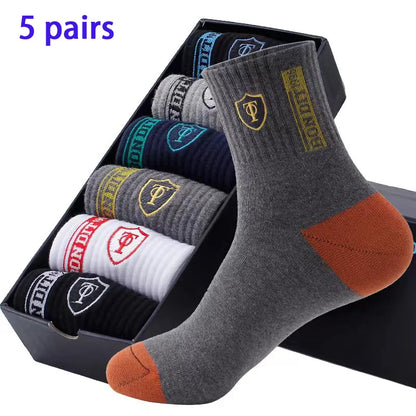 5 Pairs of Autumn and Winter MEN'S Sports Socks for Summer Leisure, Sweat Wicking, Lightweight and Breathable Basketball Socks