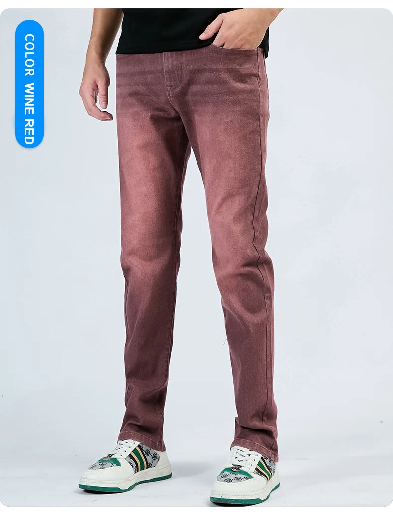 2025 Autumn Men's White Slim Fit Straight Jeans Casual Stretch Denim Pants Comfortable Fashion Streetwear Male Brand Clothing