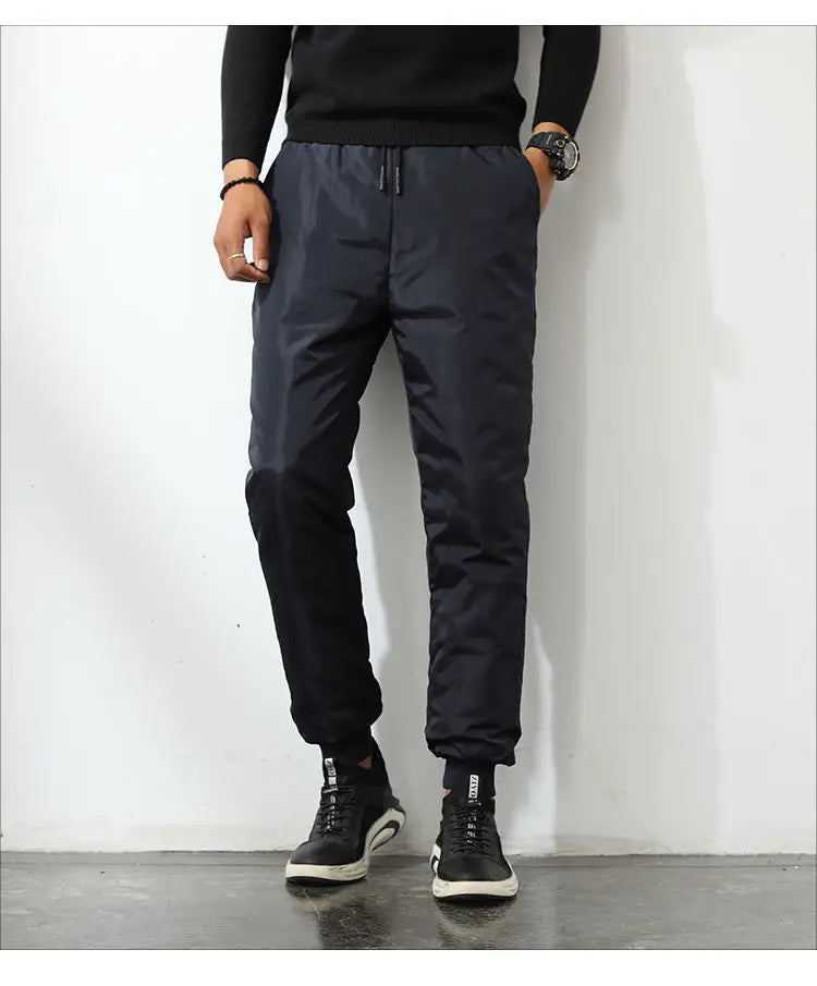 New Winter Thermal White Duck Down Pants for Men Loose Fit High Waist Warm Thickened Elastic Waistband Down Trousers Man PT-590