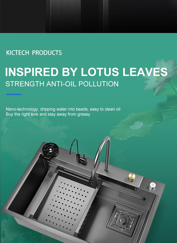 Kitchen Sink Stainless Steel Large Single Slot Multifunctional Tank Wash Basin With Waterfall Faucet Lowe Price