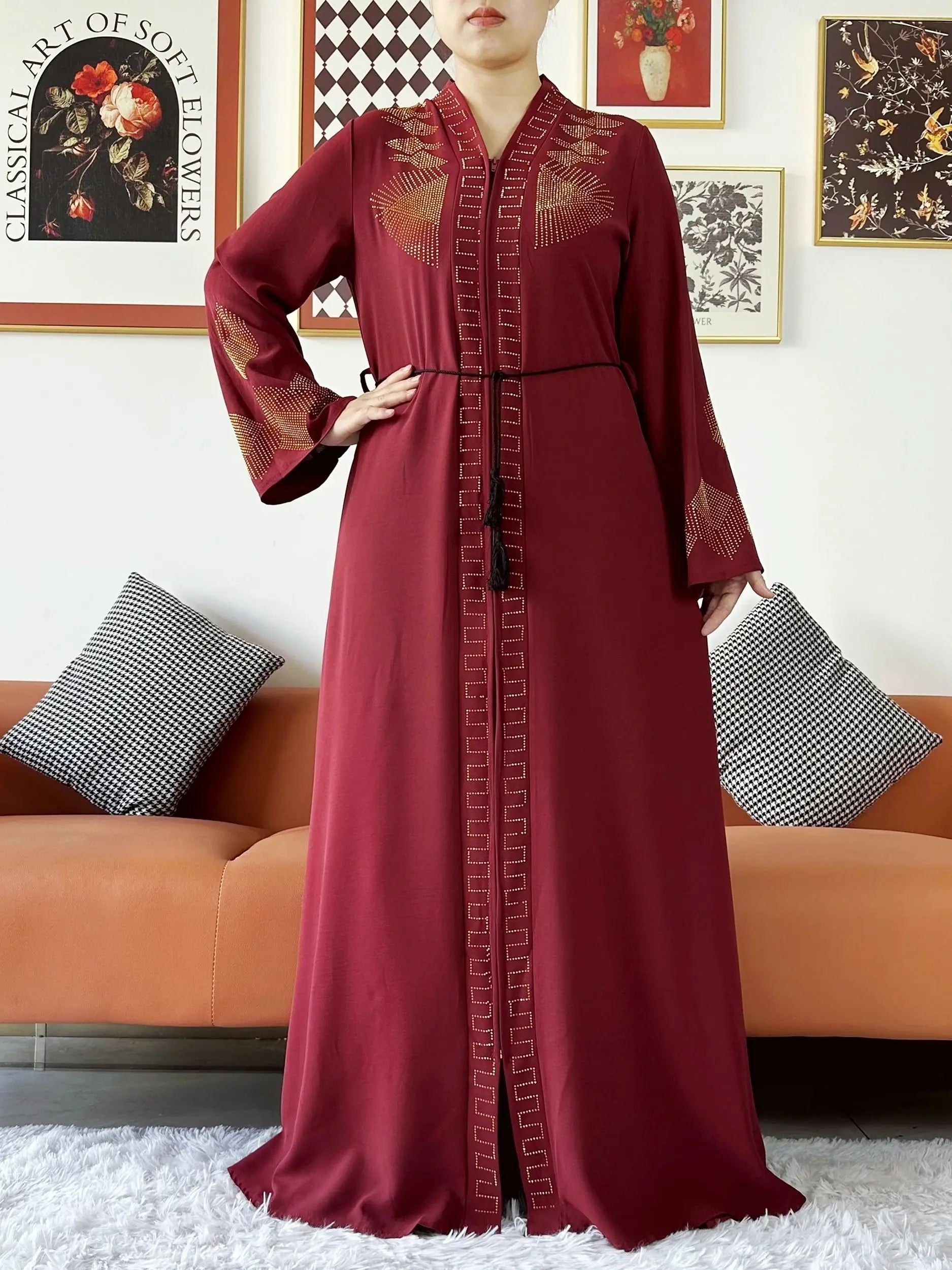 New Women Elegant Dress Chiffon Open Abaya with Zipper Muslim Women Dress Islamic Clothing Cardigan Abaya Women Muslim Dress.
